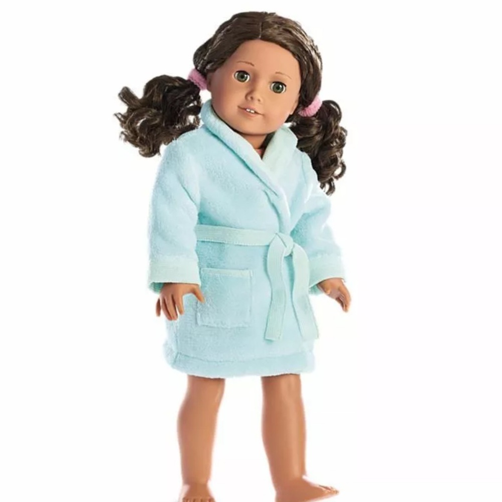 American Girl Truly Me Sparkle Spa Robe Teal Colored and Pink Hair Ties Retired